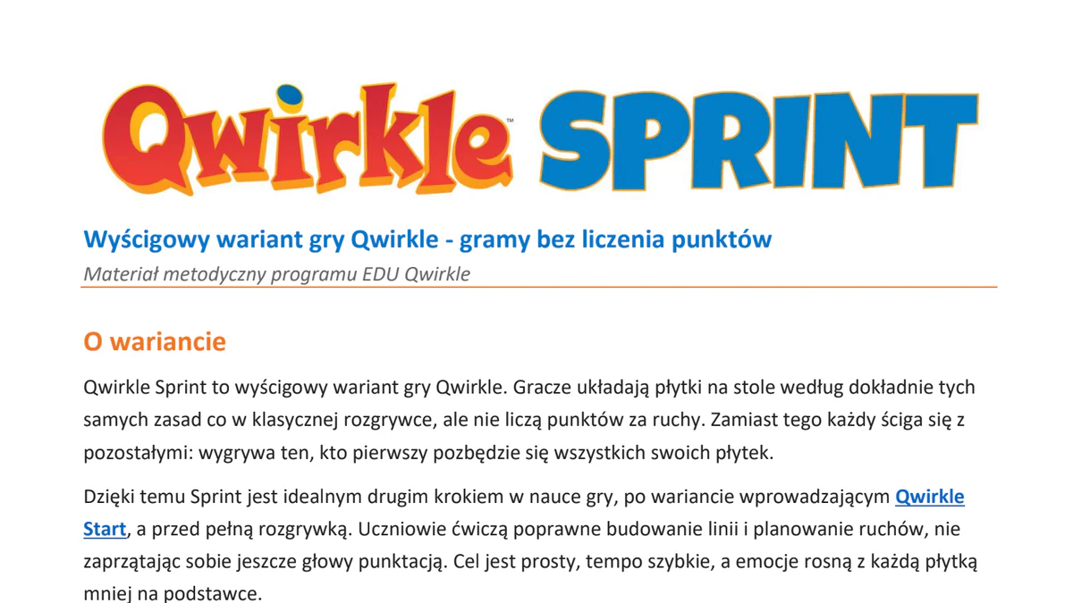 Materiał metodyczny Qwirkle Sprint - wariant bez liczenia punktów
